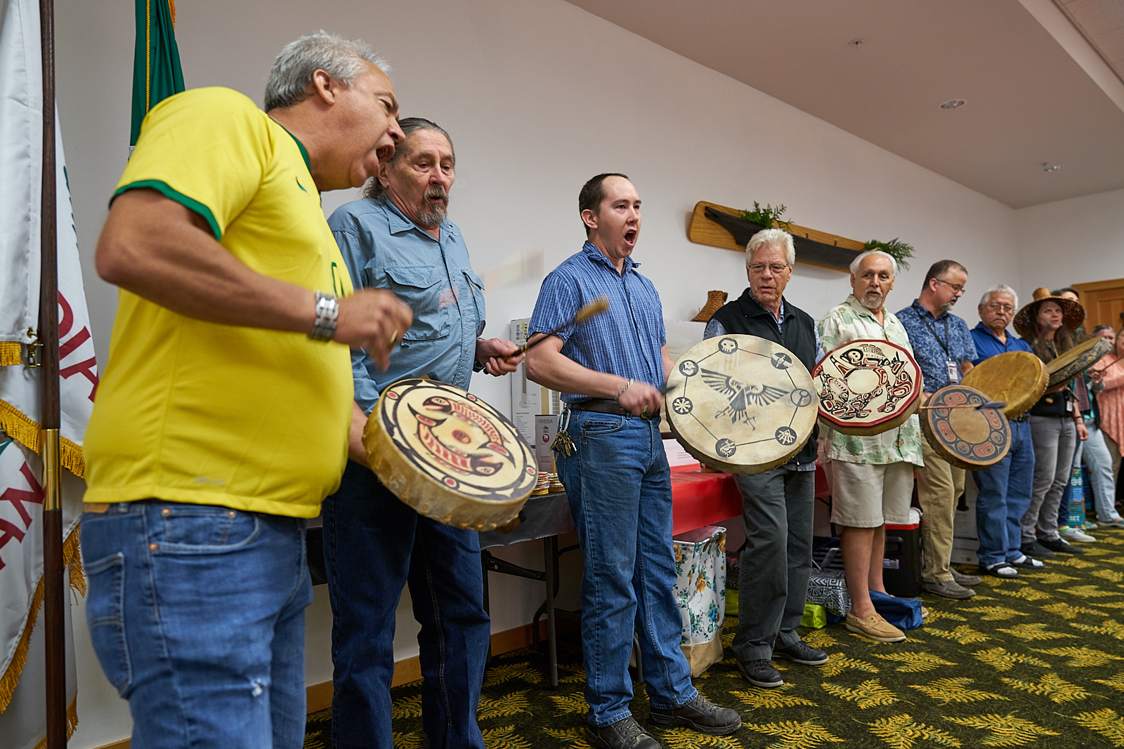 Chairman and citizens drumming at 2018 Elders Luncheon